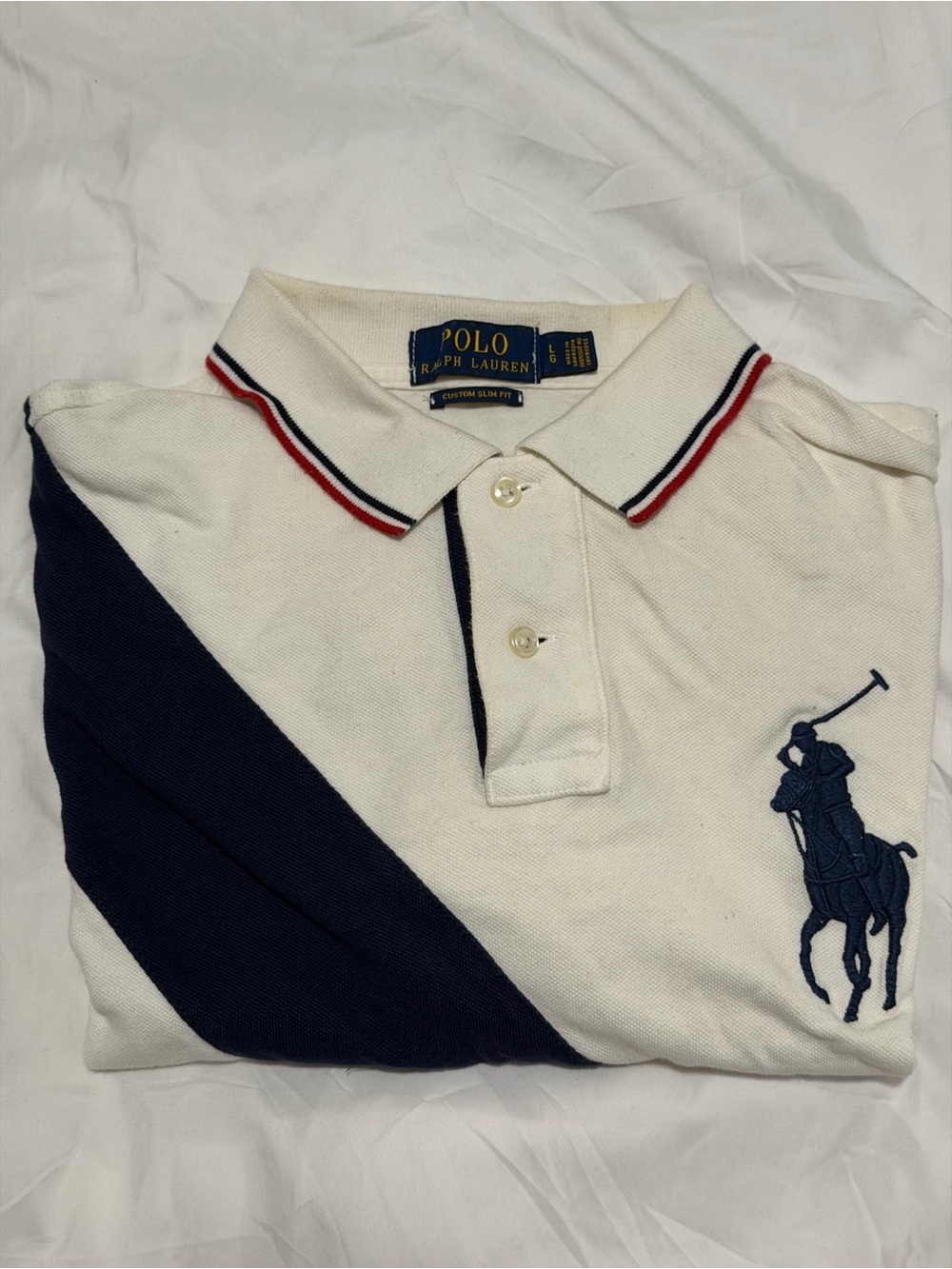 Polo by Ralph Lauren White Navy Polo Shirt with Red Trim